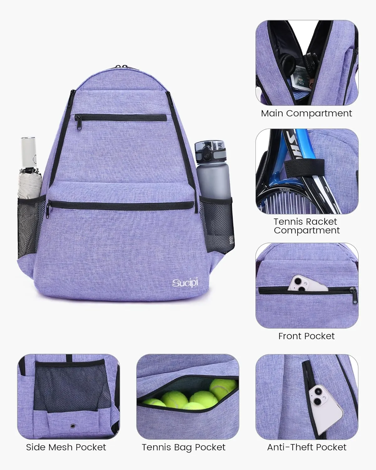 Sucipi Tennis Bag Professional Tennis Backpack for Men and Women Racket Bags Holds 2 Rackets with Ventilated Shoe Compartment