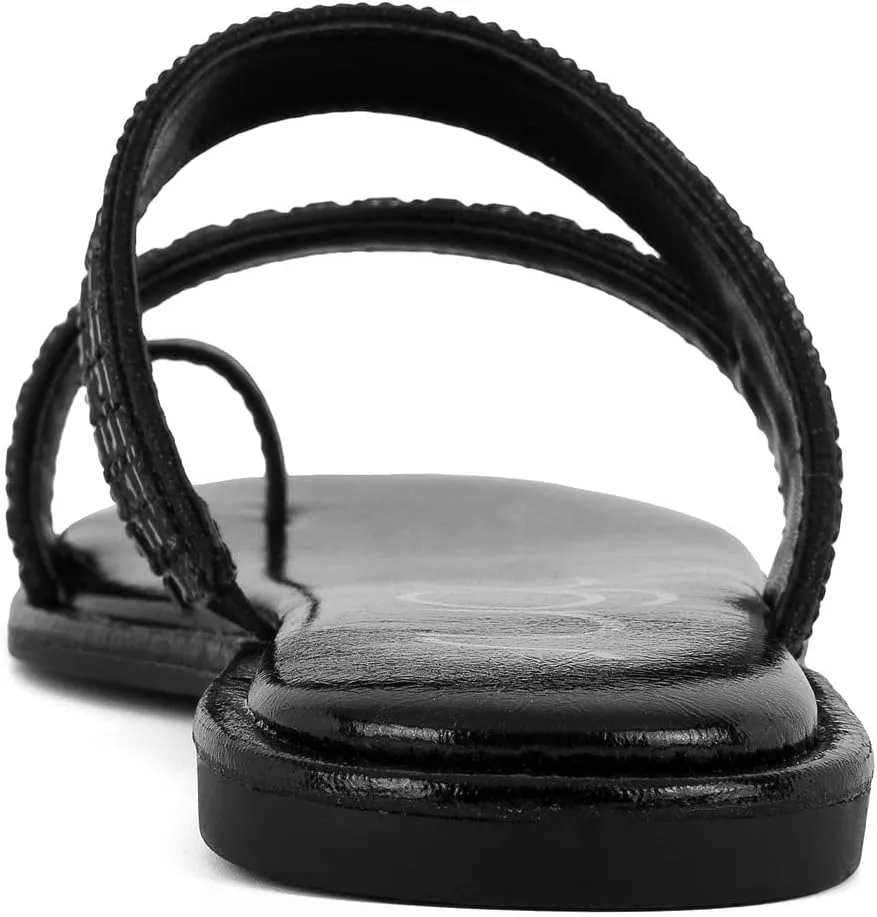 Sugar Women's Strappy Toe Loop Sandals with Cushioned Sole – Open-Toe Slip-On Flip Flops in Vegan Leather