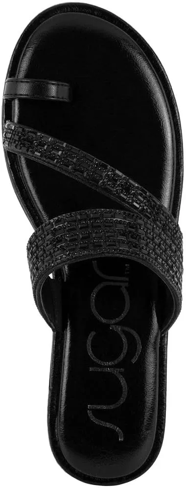 Sugar Women's Strappy Toe Loop Sandals with Cushioned Sole – Open-Toe Slip-On Flip Flops in Vegan Leather