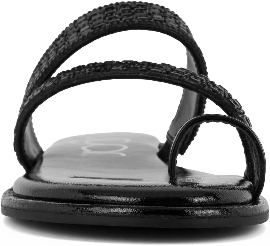 Sugar Women's Strappy Toe Loop Sandals with Cushioned Sole – Open-Toe Slip-On Flip Flops in Vegan Leather