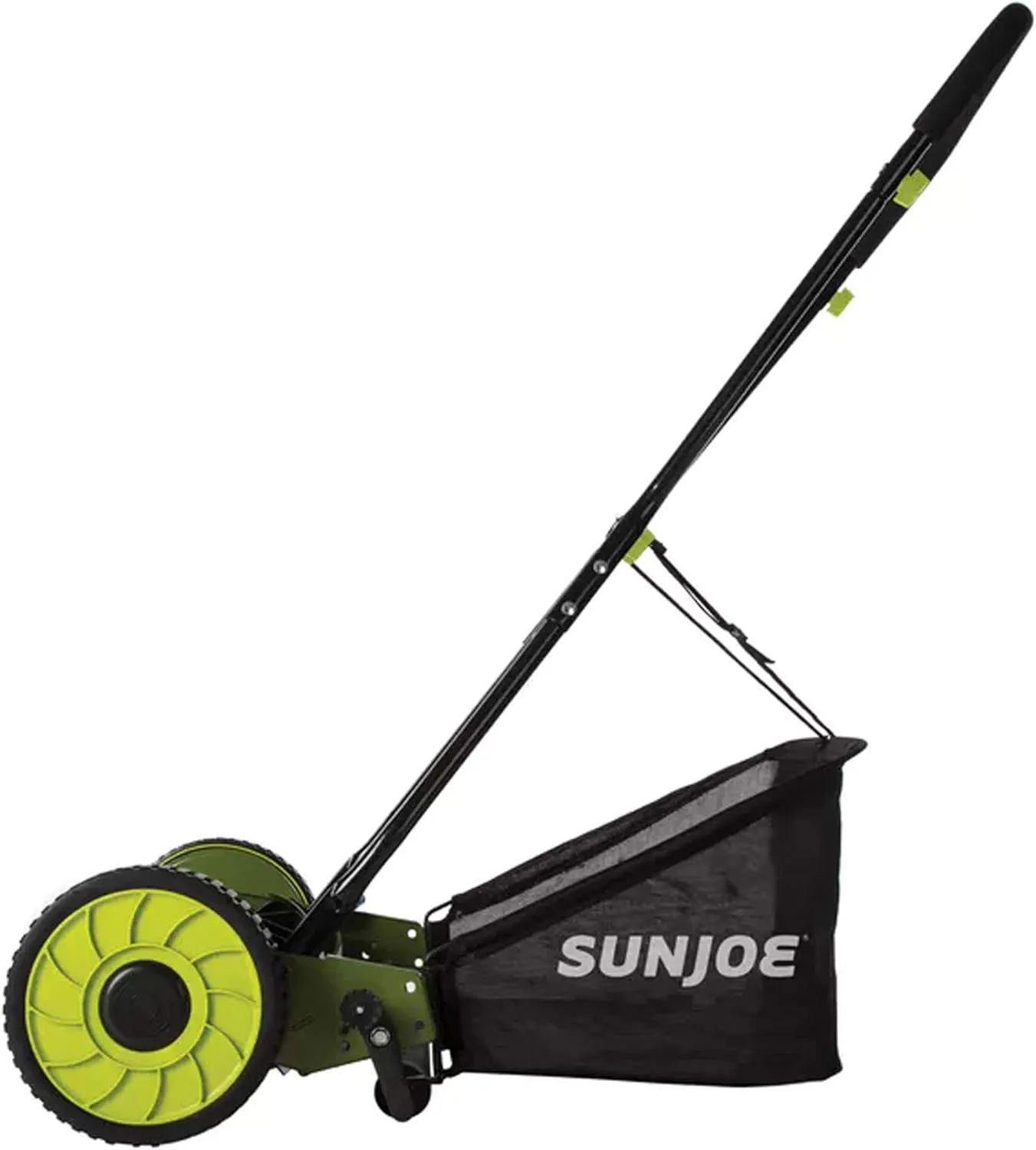 Sun Joe MJ500M 16-Inch Manual Reel Mower w/Adjustable Cutting Height, 6.6-Gallon Removable Grass Catcher, 5 Steel Blades, 2-Wheels