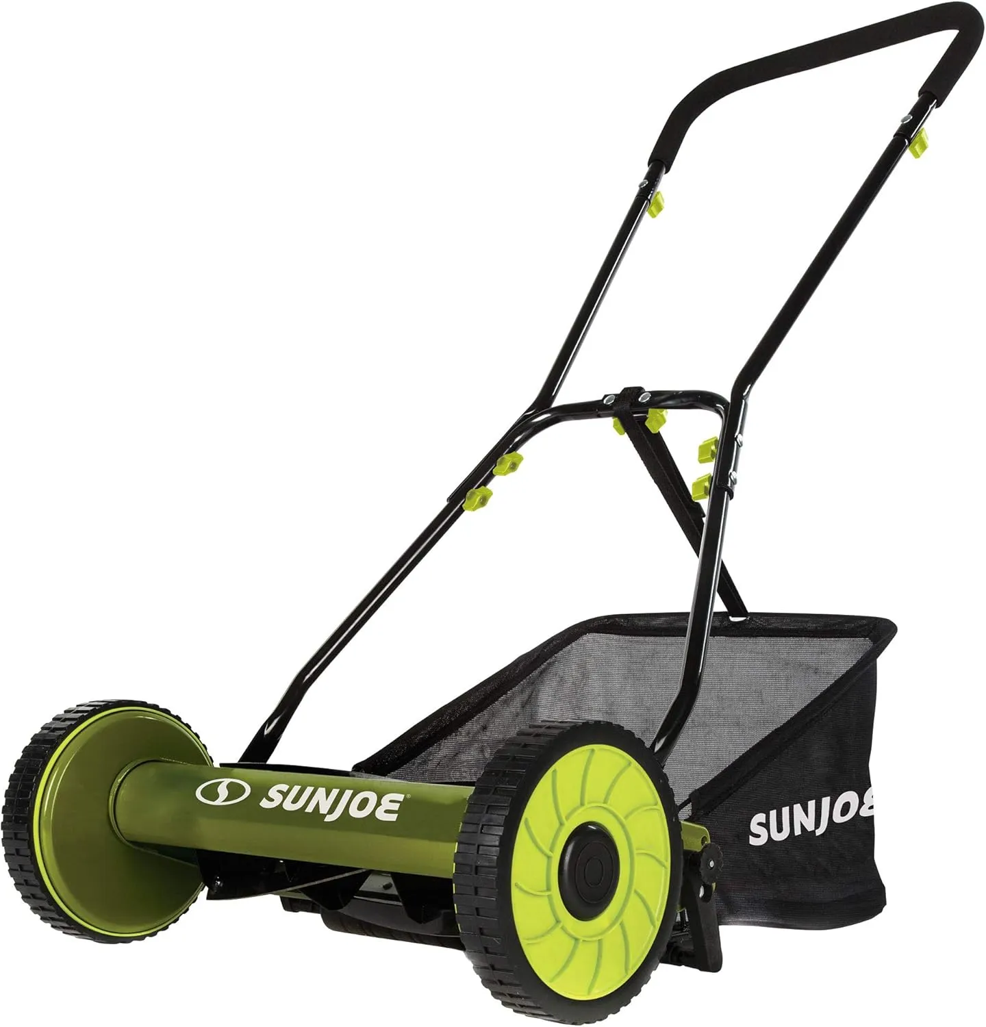 Sun Joe MJ500M 16-Inch Manual Reel Mower w/Adjustable Cutting Height, 6.6-Gallon Removable Grass Catcher, 5 Steel Blades, 2-Wheels