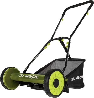 Sun Joe MJ500M 16-Inch Manual Reel Mower w/Adjustable Cutting Height, 6.6-Gallon Removable Grass Catcher, 5 Steel Blades, 2-Wheels