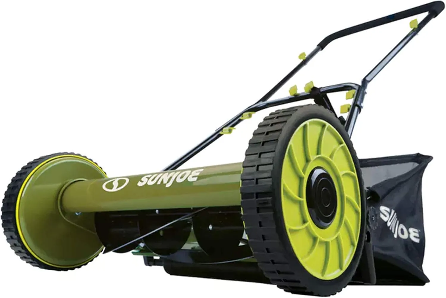 Sun Joe MJ500M 16-Inch Manual Reel Mower w/Adjustable Cutting Height, 6.6-Gallon Removable Grass Catcher, 5 Steel Blades, 2-Wheels