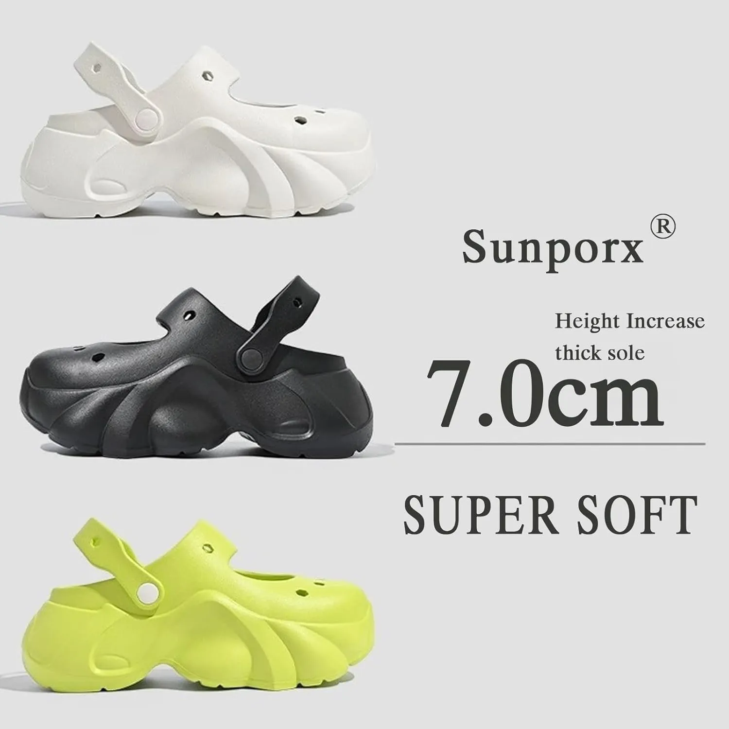 Sunporx Women's Platform Clogs Cute Soft Comfortable Beach Slip on Hight Heels Garden Sandals with DIY Charms Clog Shoes Lndoor Outdoor Walking Slippers