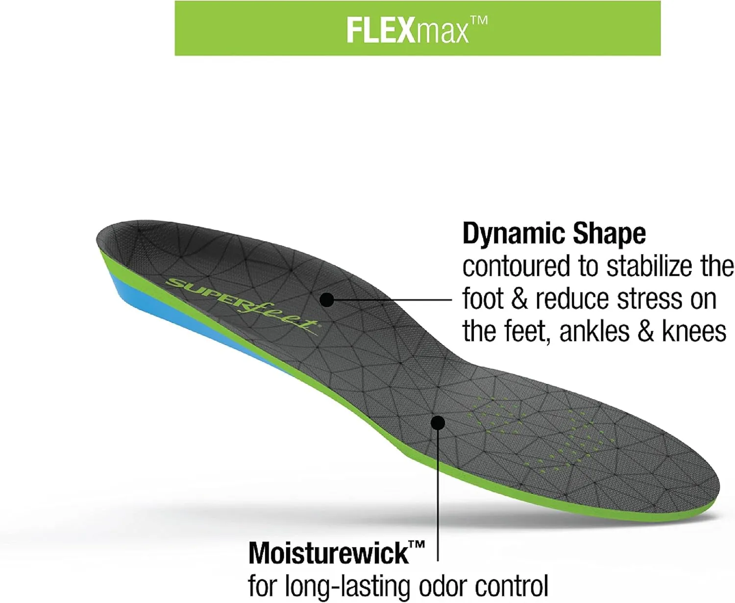 Superfeet FLEXmax - Comfort Foam Cushion Insoles - Emerald - 5.5-7 Men / 6.5-8 Women