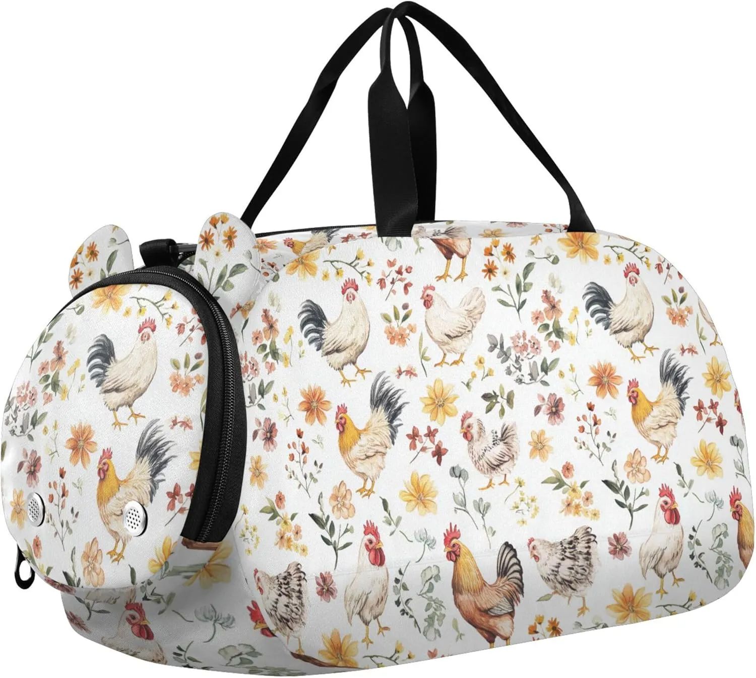 Sweet Chicken White Kids Cute Gym Bag with Shoes Compartment Multifunctional Weekender Overnight Duffel Bag for Boys and Girls