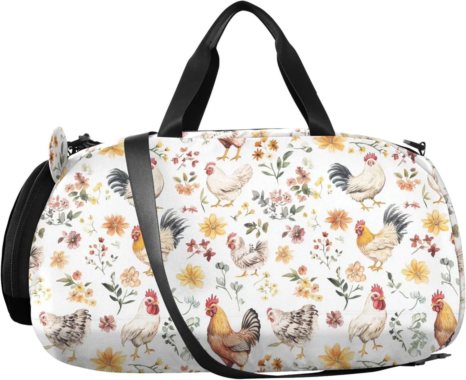 Sweet Chicken White Kids Cute Gym Bag with Shoes Compartment Multifunctional Weekender Overnight Duffel Bag for Boys and Girls