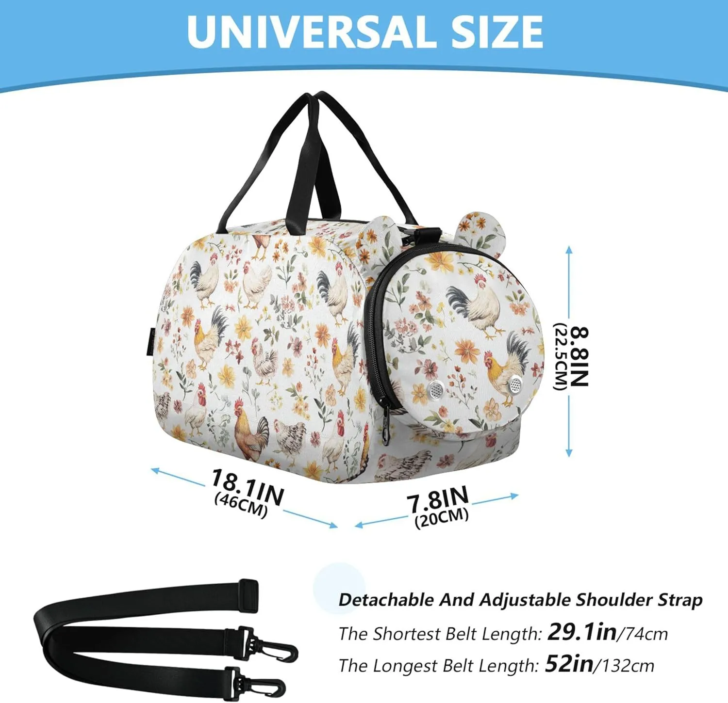 Sweet Chicken White Kids Cute Gym Bag with Shoes Compartment Multifunctional Weekender Overnight Duffel Bag for Boys and Girls