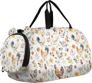 Sweet Chicken White Kids Cute Gym Bag with Shoes Compartment Multifunctional Weekender Overnight Duffel Bag for Boys and Girls