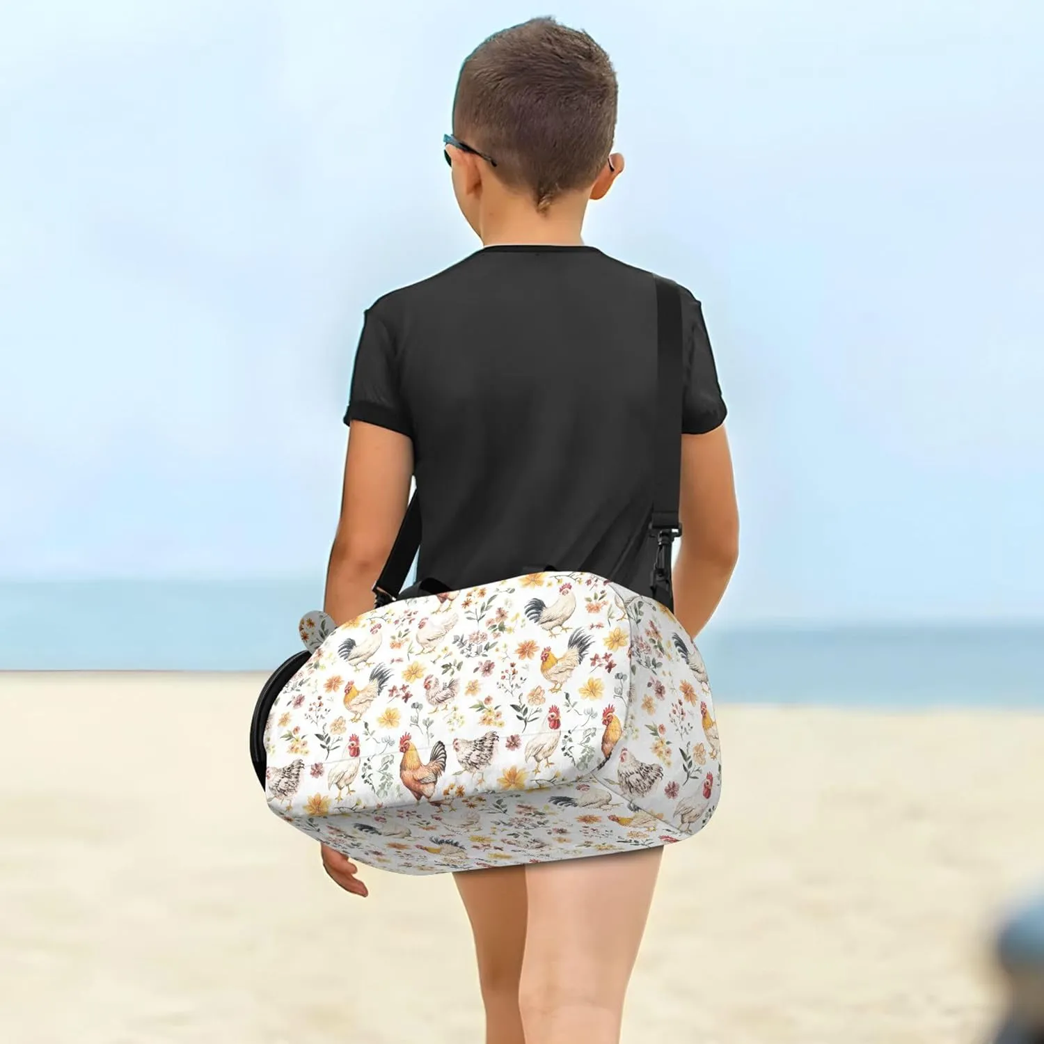 Sweet Chicken White Kids Cute Gym Bag with Shoes Compartment Multifunctional Weekender Overnight Duffel Bag for Boys and Girls