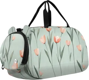 Sweet flower Sage Green Duffel Gym Bags with Shoes Compartment Multifunctional Weekend Overnight Carry on Bag for Travel, Swimming, Dance, Ballet