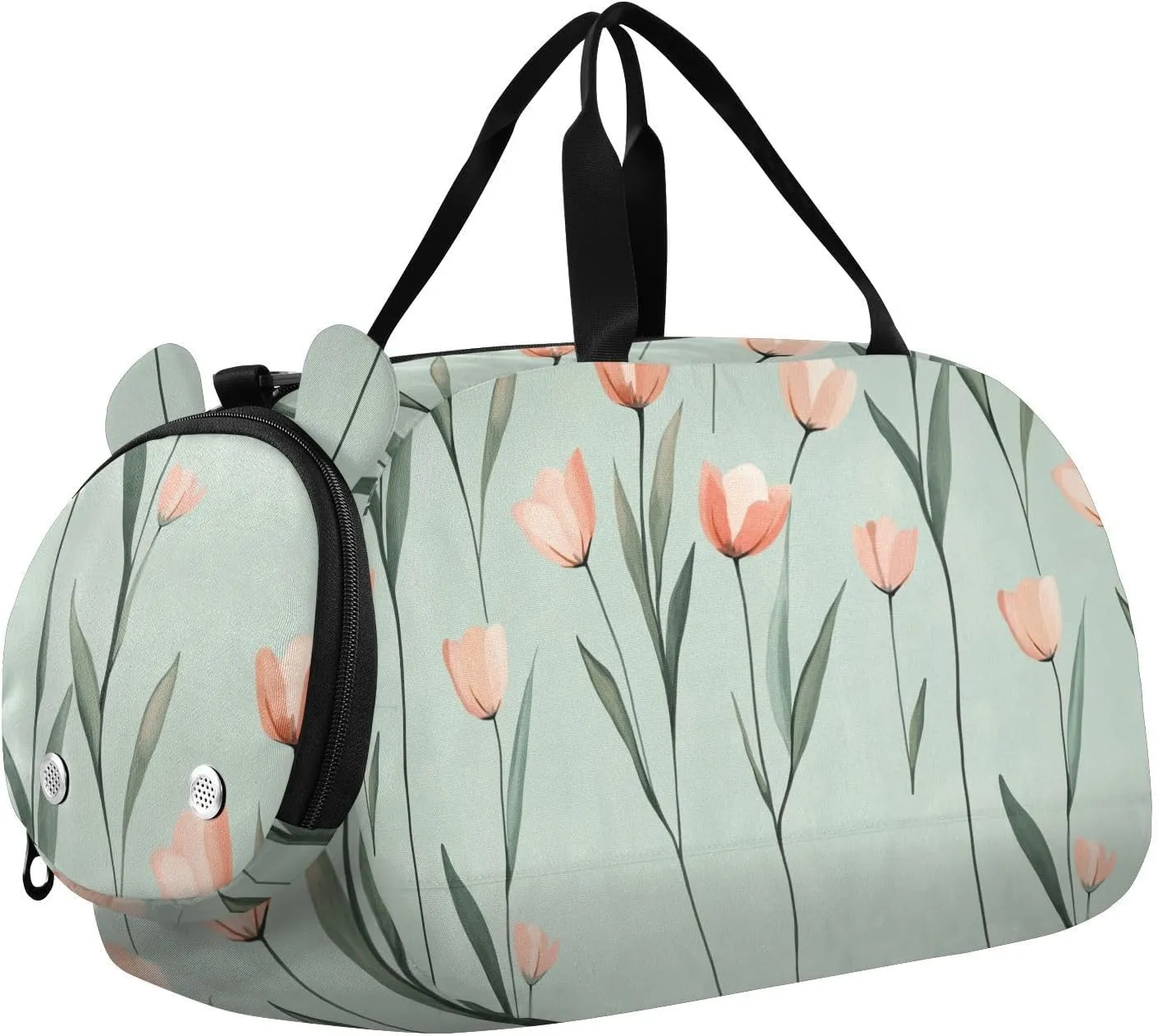 Sweet flower Sage Green Duffel Gym Bags with Shoes Compartment Multifunctional Weekend Overnight Carry on Bag for Travel, Swimming, Dance, Ballet