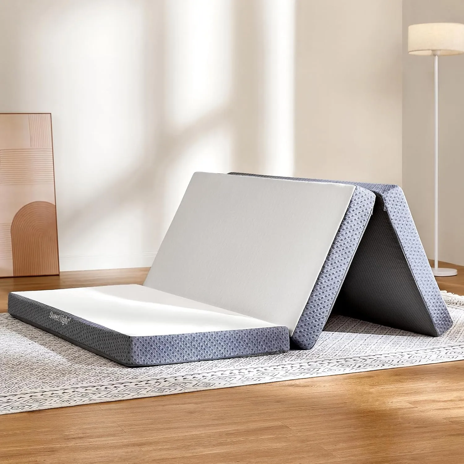 Sweetnight Tri Folding Mattress - 4-inch Foldable Mattress with a Collapsible and Washable Cover | Medium-Firm with Non-Slip Design | Suitable for RV, Camping, Guest （Queen (U.S. Standard)