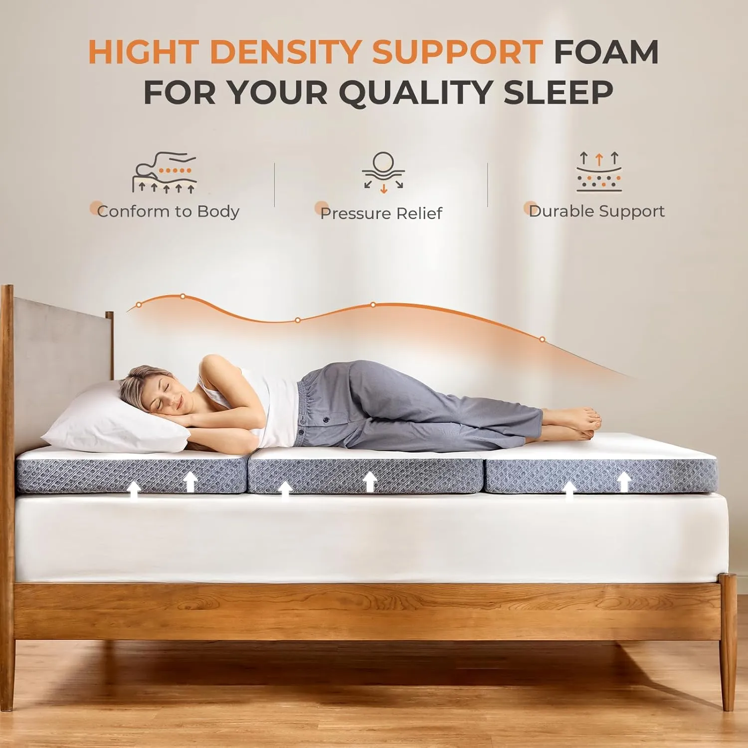 Sweetnight Tri Folding Mattress - 4-inch Foldable Mattress with a Collapsible and Washable Cover | Medium-Firm with Non-Slip Design | Suitable for RV, Camping, Guest （Queen (U.S. Standard)