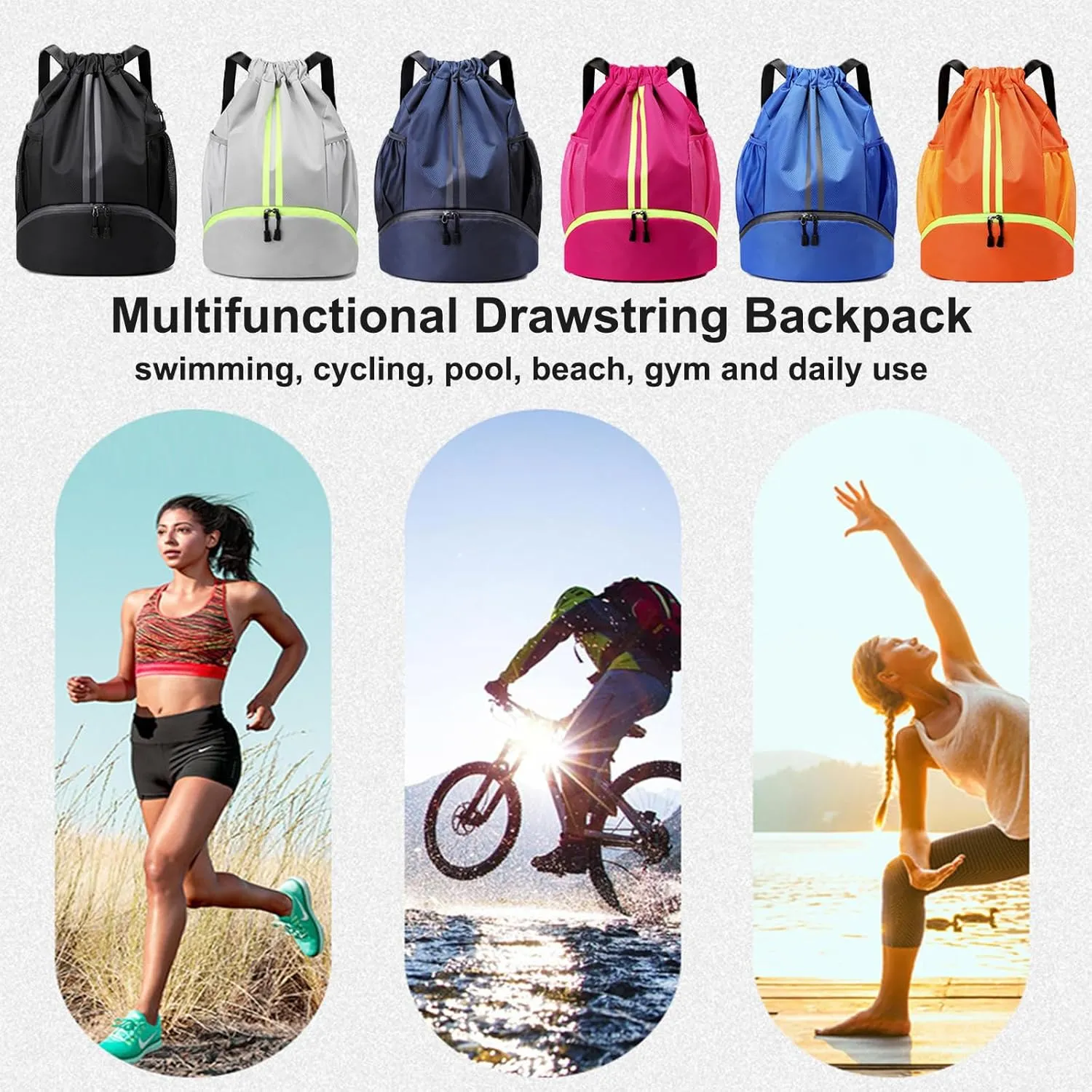 Swim Bag Drawstring Backpack with Wet Pocket Shoe Warehouse String Bag Sackpack for Beach Swimming Pool Gym Sports (Green)