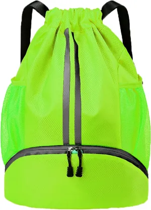 Swim Bag Drawstring Backpack with Wet Pocket Shoe Warehouse String Bag Sackpack for Beach Swimming Pool Gym Sports (Green)