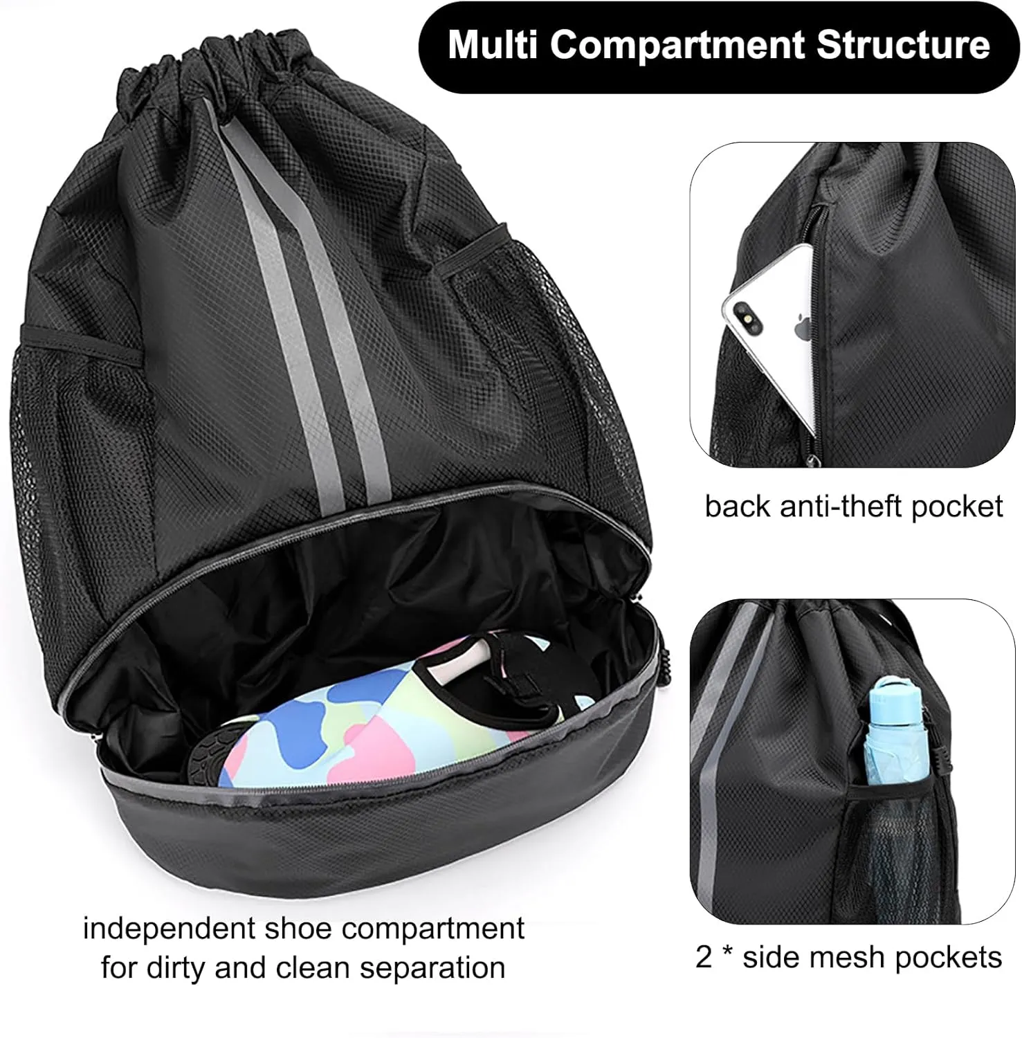 Swim Bag Drawstring Backpack with Wet Pocket Shoe Warehouse String Bag Sackpack for Beach Swimming Pool Gym Sports (Green)