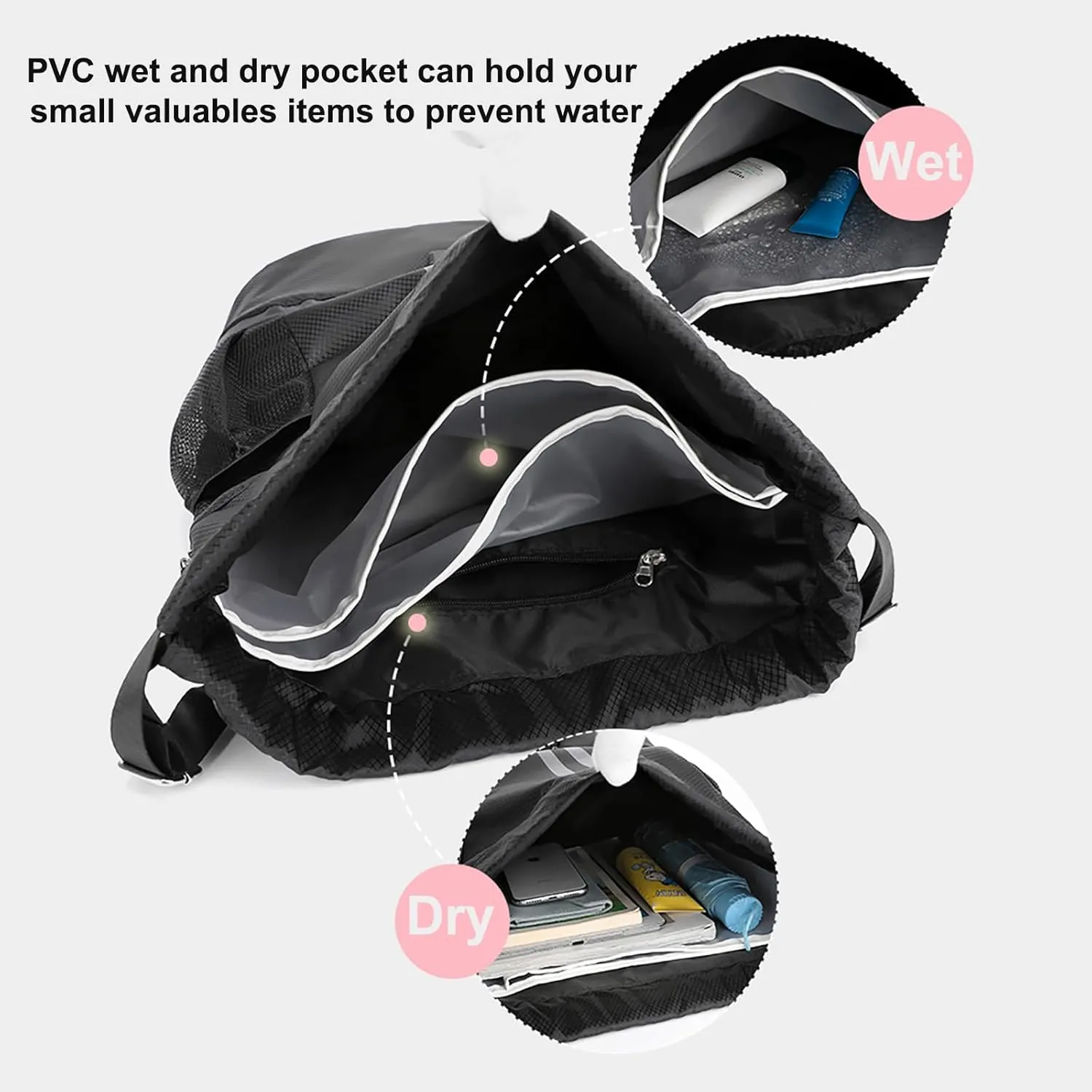 Swim Bag Drawstring Backpack with Wet Pocket Shoe Warehouse String Bag Sackpack for Beach Swimming Pool Gym Sports (Green)
