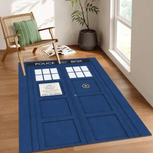 Tardis Police Box Area Rug for Living Room Bedroom Hallway Theater Themed Carpet Retro Movie Room Decorative Blue Rug Nostalgic TV Series Mat Nonslip Machine Washable Bad Wolf Rug