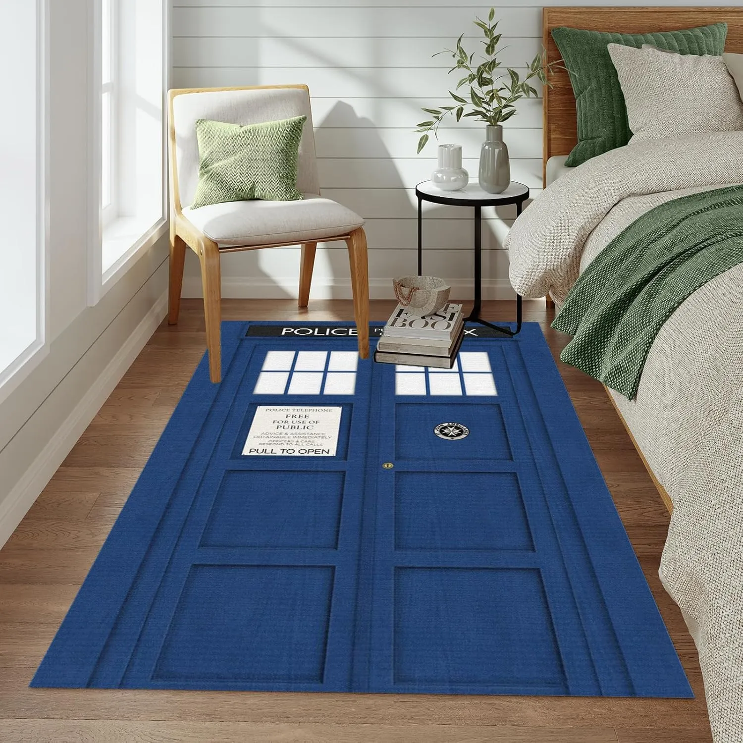 Tardis Police Box Area Rug for Living Room Bedroom Hallway Theater Themed Carpet Retro Movie Room Decorative Blue Rug Nostalgic TV Series Mat Nonslip Machine Washable Bad Wolf Rug