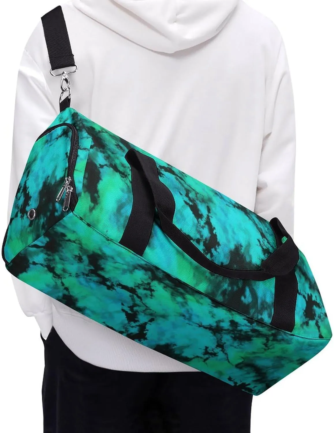 Teal And Black Tie Dye Brush Fitness Large Gym Bag for Unisex with Shoe Compartment & Wet Pocket