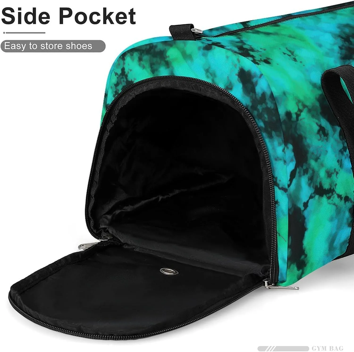 Teal And Black Tie Dye Brush Fitness Large Gym Bag for Unisex with Shoe Compartment & Wet Pocket