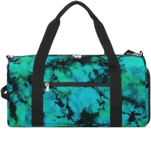 Teal And Black Tie Dye Brush Fitness Large Gym Bag for Unisex with Shoe Compartment & Wet Pocket