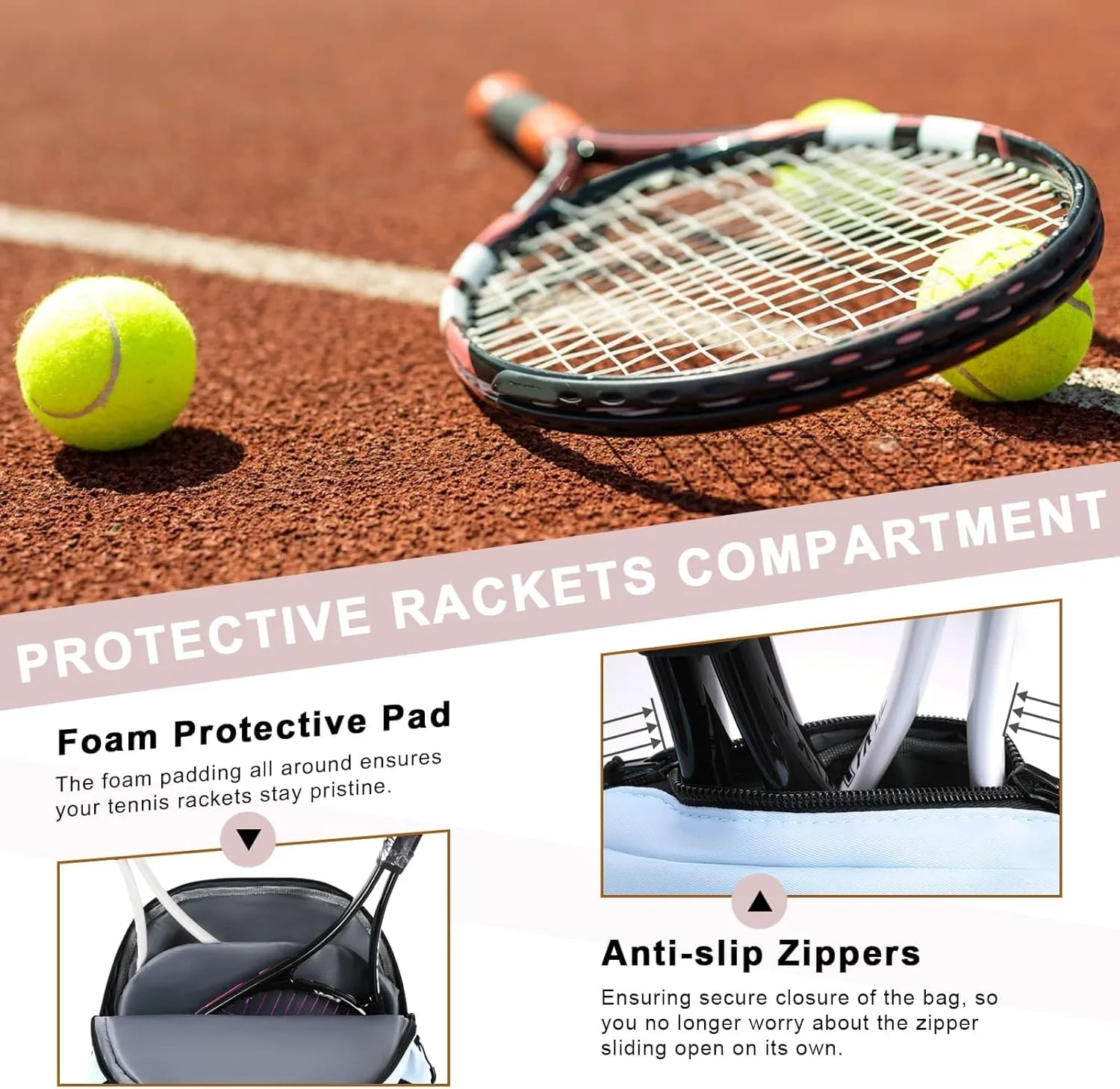 Tennis Bag Holds 2 Rackets, Professional Tennis Bags for Women, Tennis Backpack with Ventilated Shoe Compartment