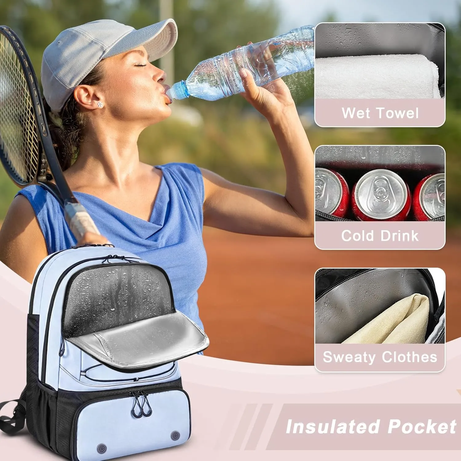 Tennis Bag Holds 2 Rackets, Professional Tennis Bags for Women, Tennis Backpack with Ventilated Shoe Compartment