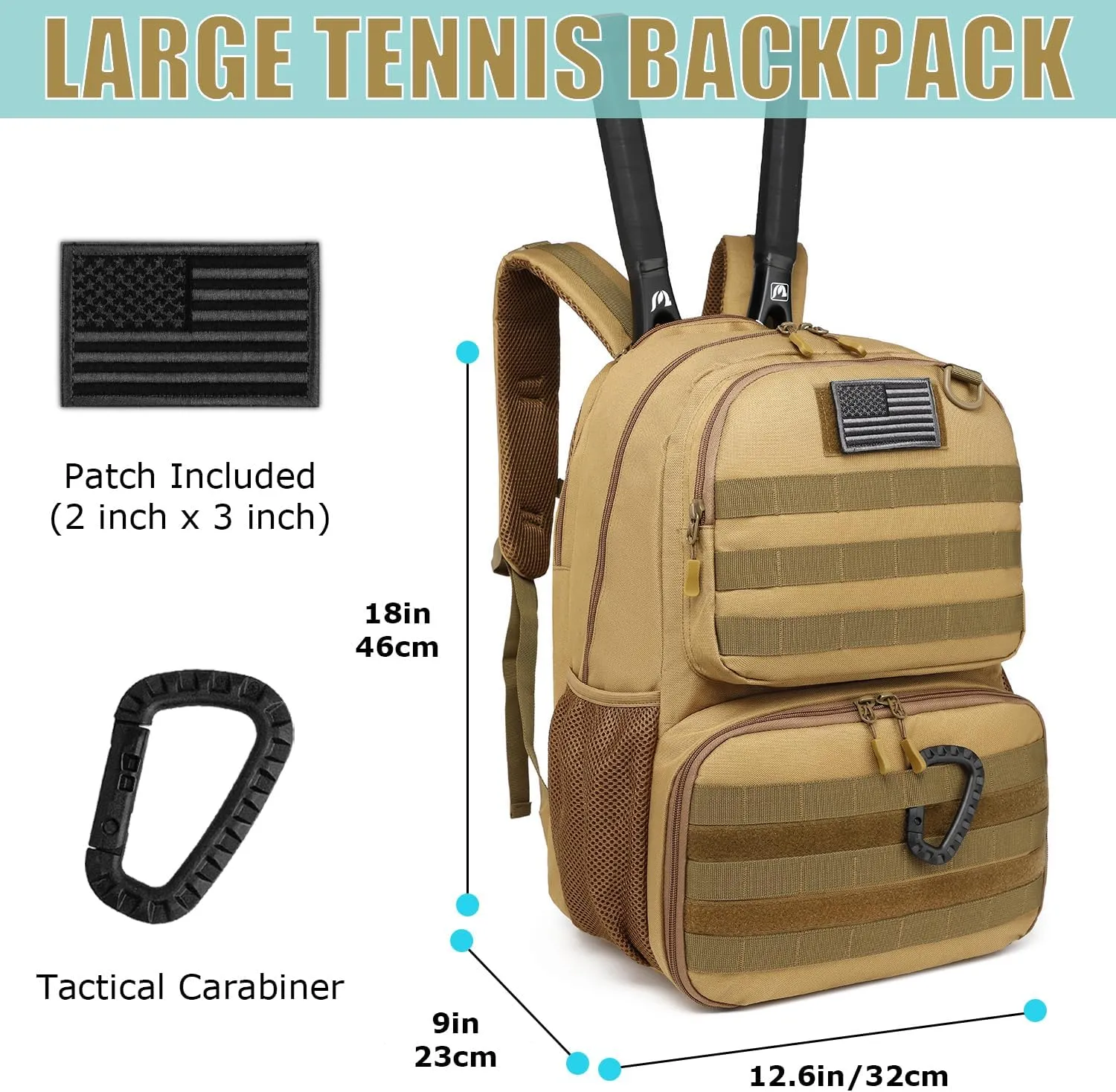 Tennis Bag Large Tennis Backpack for Men Women 2 Rackets with Ventilated Shoe Compartment