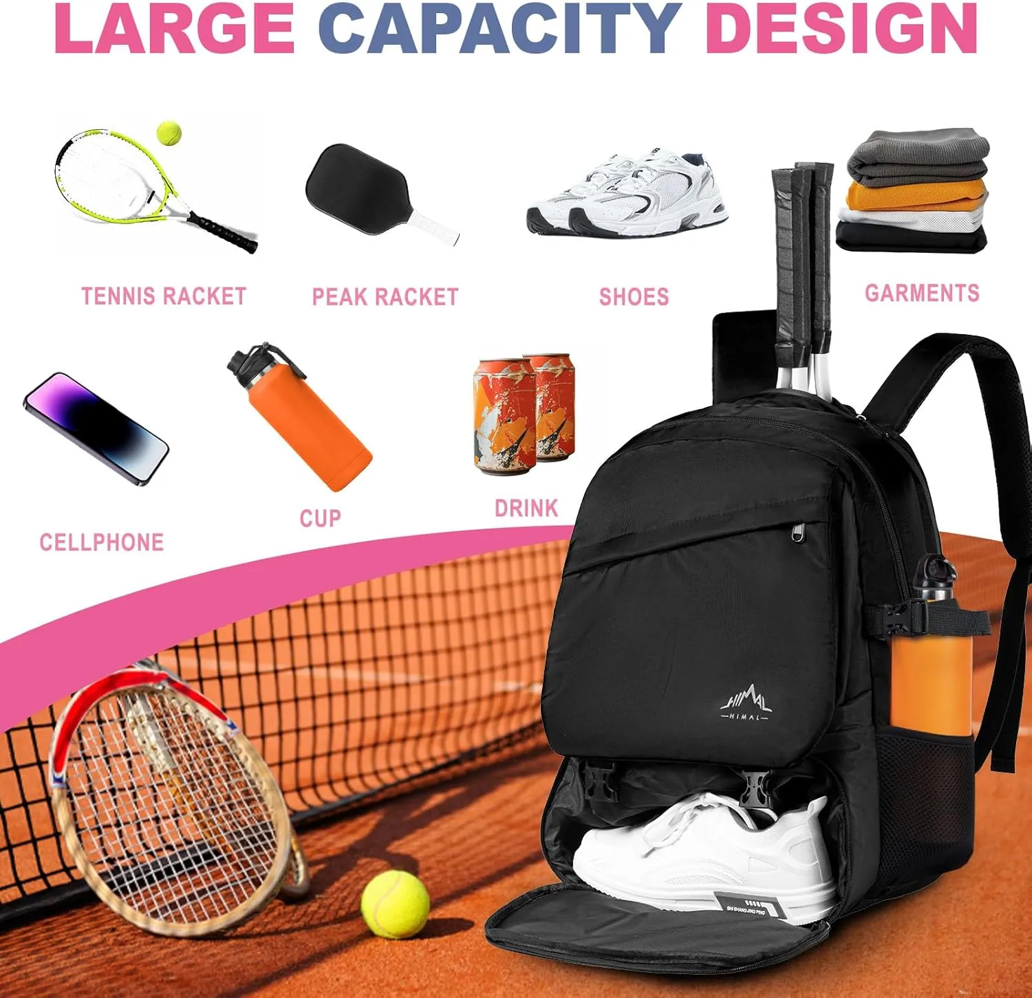 Tennis Bag-Tennis Backpack for Women Men 2 Rackets with Separate Shoe Compartment & Insulated Pocket