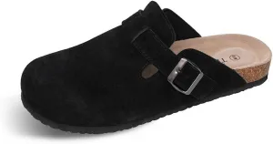 TF STAR Unisex Soft Footbed Clog Cow Suede Leather Clogs, Cork Clogs Shoes for Women Men Tan