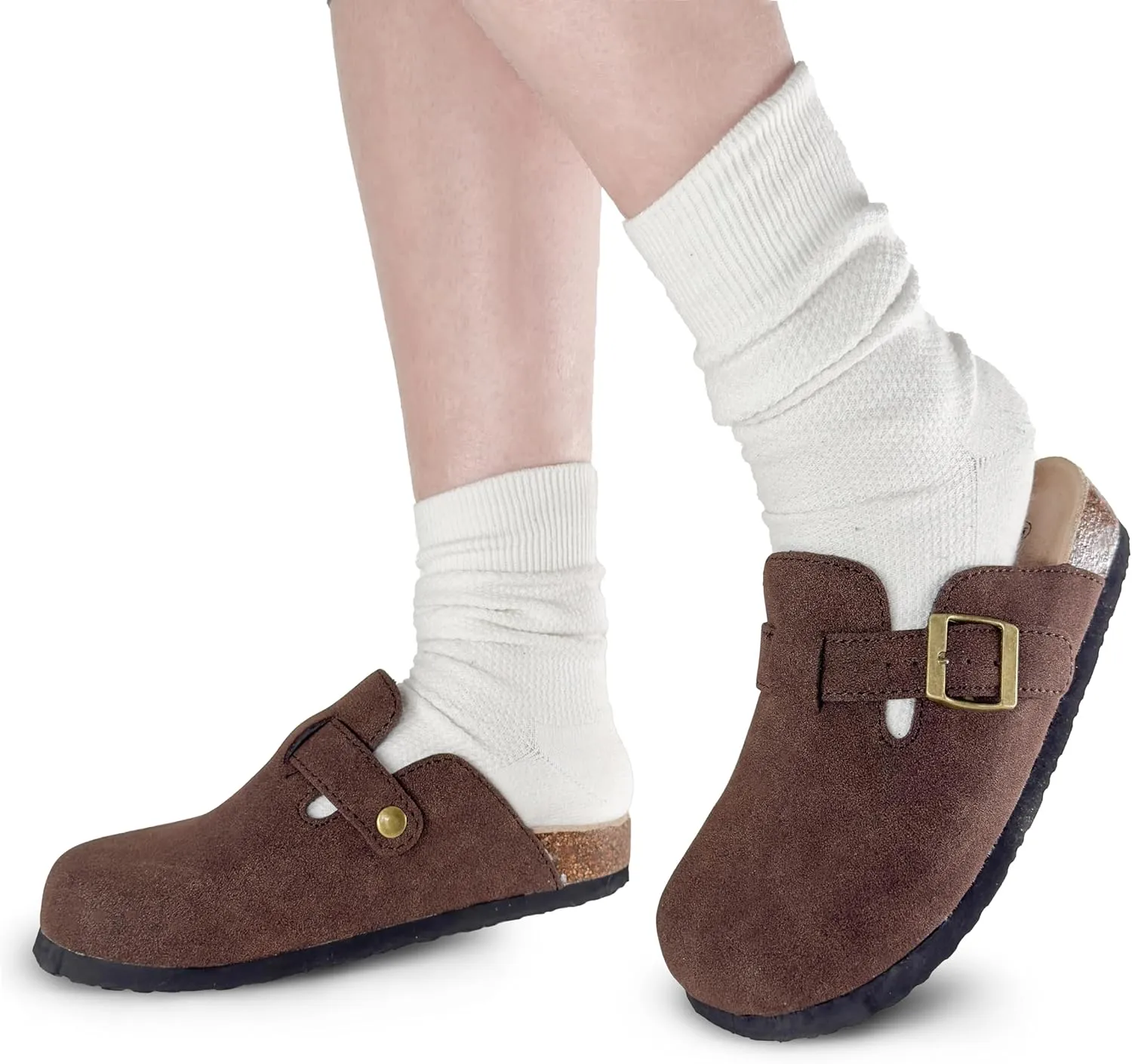 TF STAR Unisex Soft Footbed Clog Cow Suede Leather Clogs, Cork Clogs Shoes for Women Men