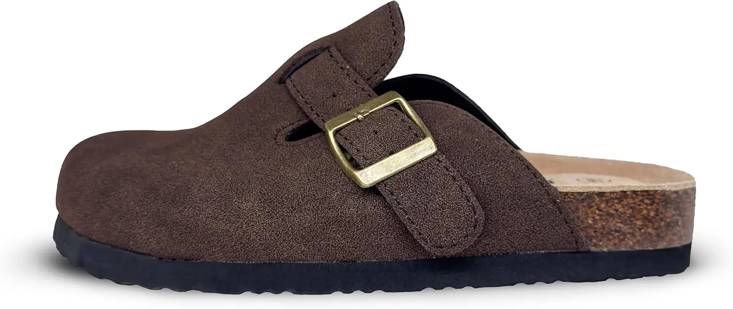 TF STAR Unisex Soft Footbed Clog Cow Suede Leather Clogs, Cork Clogs Shoes for Women Men