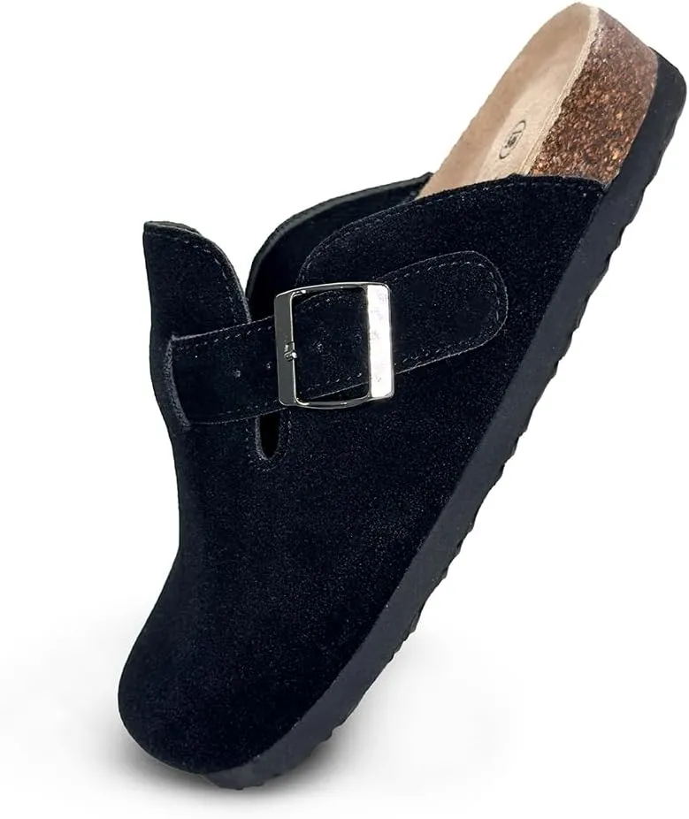 TF STAR Unisex Soft Footbed Clog Cow Suede Leather Clogs, Cork Clogs Shoes for Women Men