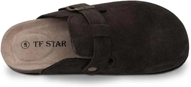 TF STAR Unisex Soft Footbed Clog Cow Suede Leather Clogs, Cork Clogs Shoes for Women Men