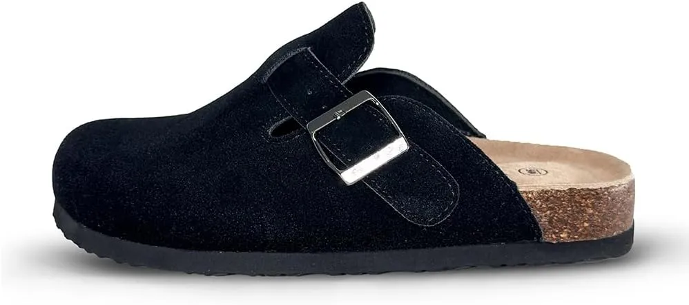 TF STAR Unisex Soft Footbed Clog Cow Suede Leather Clogs, Cork Clogs Shoes for Women Men