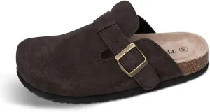 TF STAR Unisex Soft Footbed Clog Cow Suede Leather Clogs, Cork Clogs Shoes for Women Men