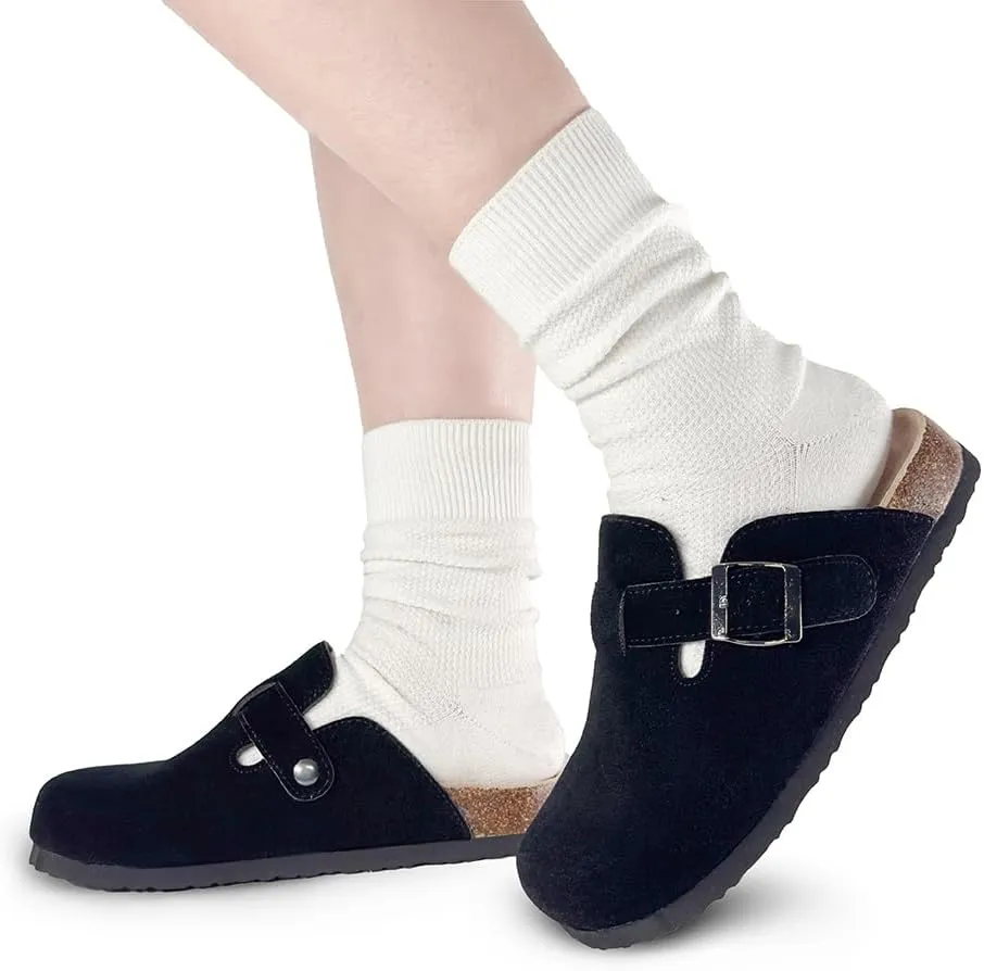 TF STAR Unisex Soft Footbed Clog Cow Suede Leather Clogs, Cork Clogs Shoes for Women Men