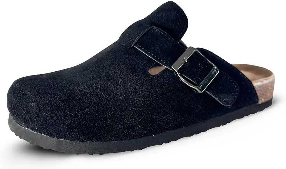 TF STAR Unisex Soft Footbed Clog Cow Suede Leather Clogs, Cork Clogs Shoes for Women Men