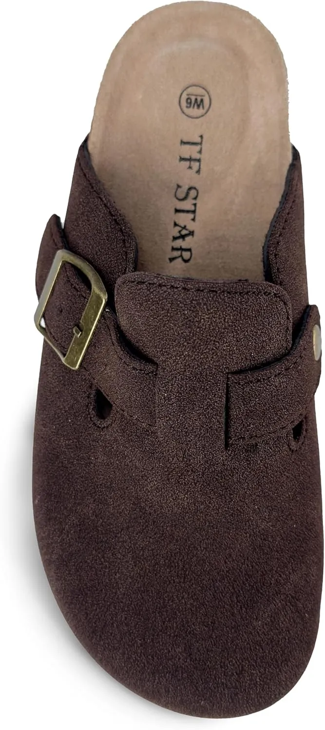 TF STAR Unisex Soft Footbed Clog Cow Suede Leather Clogs, Cork Clogs Shoes for Women Men
