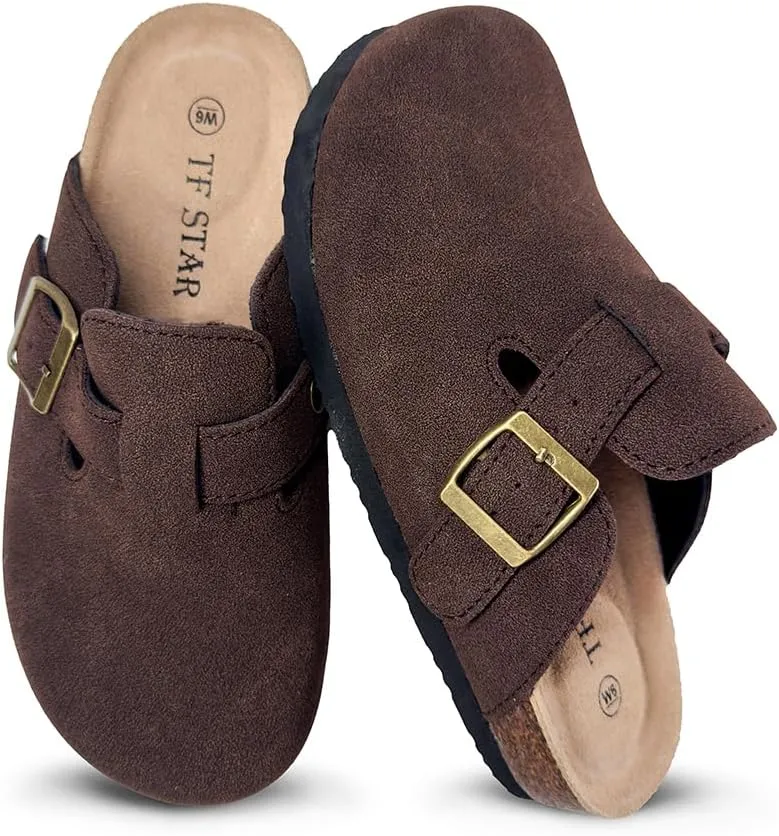TF STAR Unisex Soft Footbed Clog Cow Suede Leather Clogs, Cork Clogs Shoes for Women Men