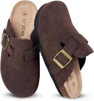 TF STAR Unisex Soft Footbed Clog Cow Suede Leather Clogs, Cork Clogs Shoes for Women Men