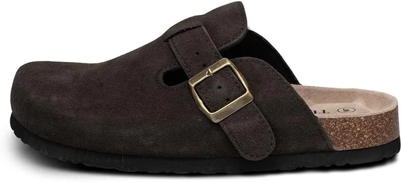 TF STAR Unisex Soft Footbed Clog Cow Suede Leather Clogs, Cork Clogs Shoes for Women Men