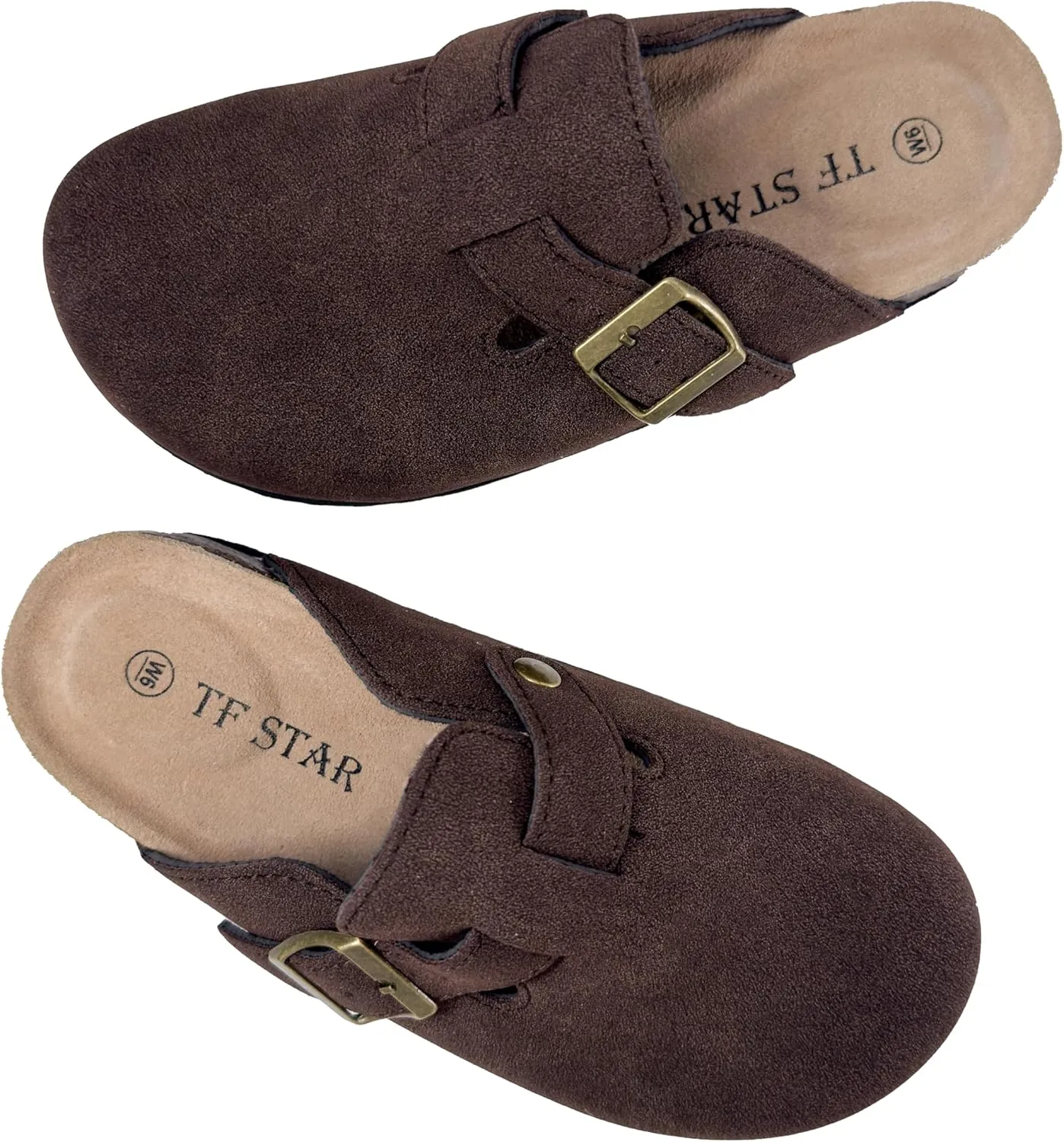 TF STAR Unisex Soft Footbed Clog Cow Suede Leather Clogs, Cork Clogs Shoes for Women Men