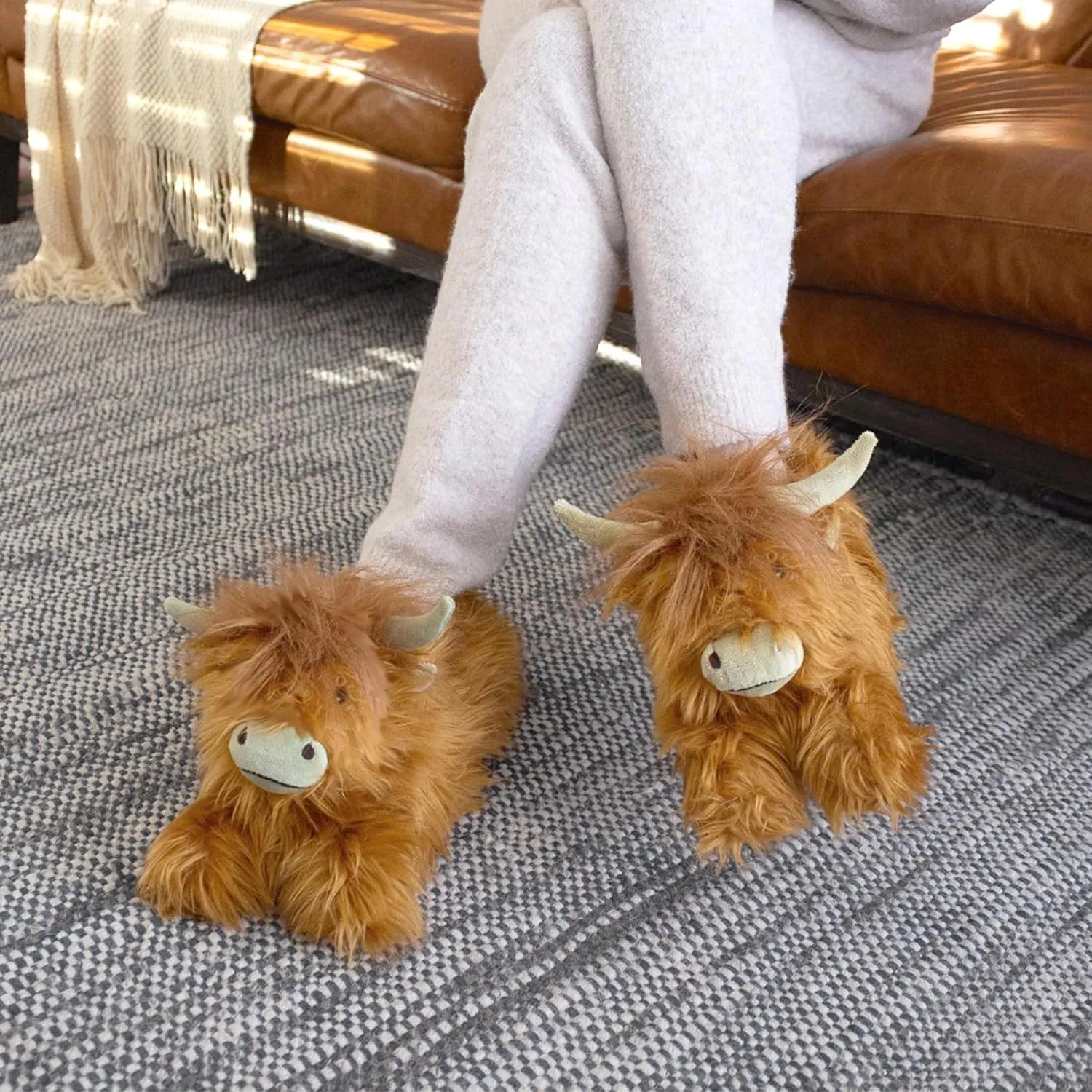 The Original Highland Cattle Slippers for Women and Men - Fuzzy Plush Highland Cow Slippers for Adults