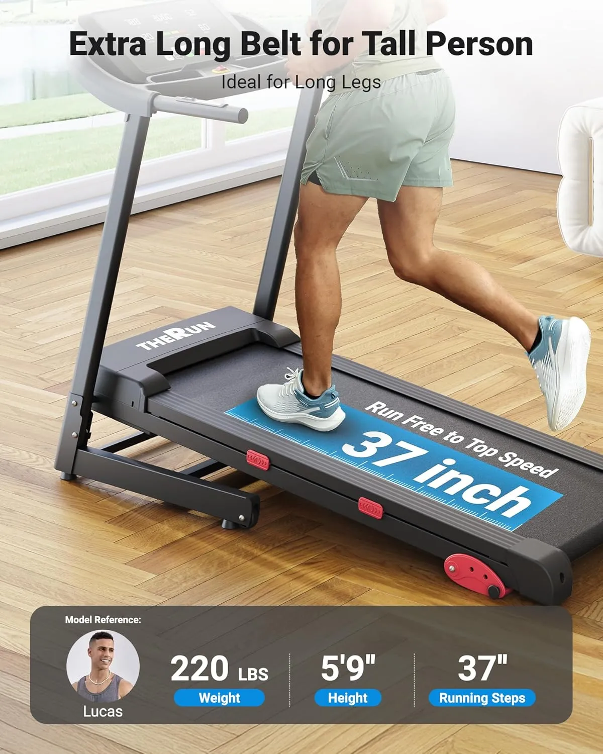 THERUN Incline Treadmill for Running and Walking, 300 lbs Weight Capacity, Wide Belt, 3.0 HP, 18" LED Screen, 2 Layers Shock-Absorbing