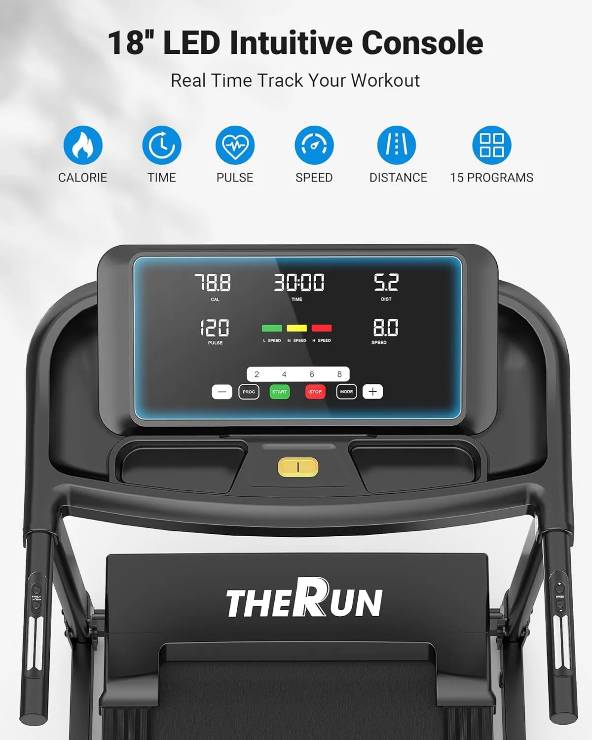 THERUN Incline Treadmill for Running and Walking, 300 lbs Weight Capacity, Wide Belt, 3.0 HP, 18" LED Screen, 2 Layers Shock-Absorbing