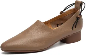 TinaCus Women's Soft Leather Pointed Toe Strings Dress Block Heel Loafers Flats Shoes